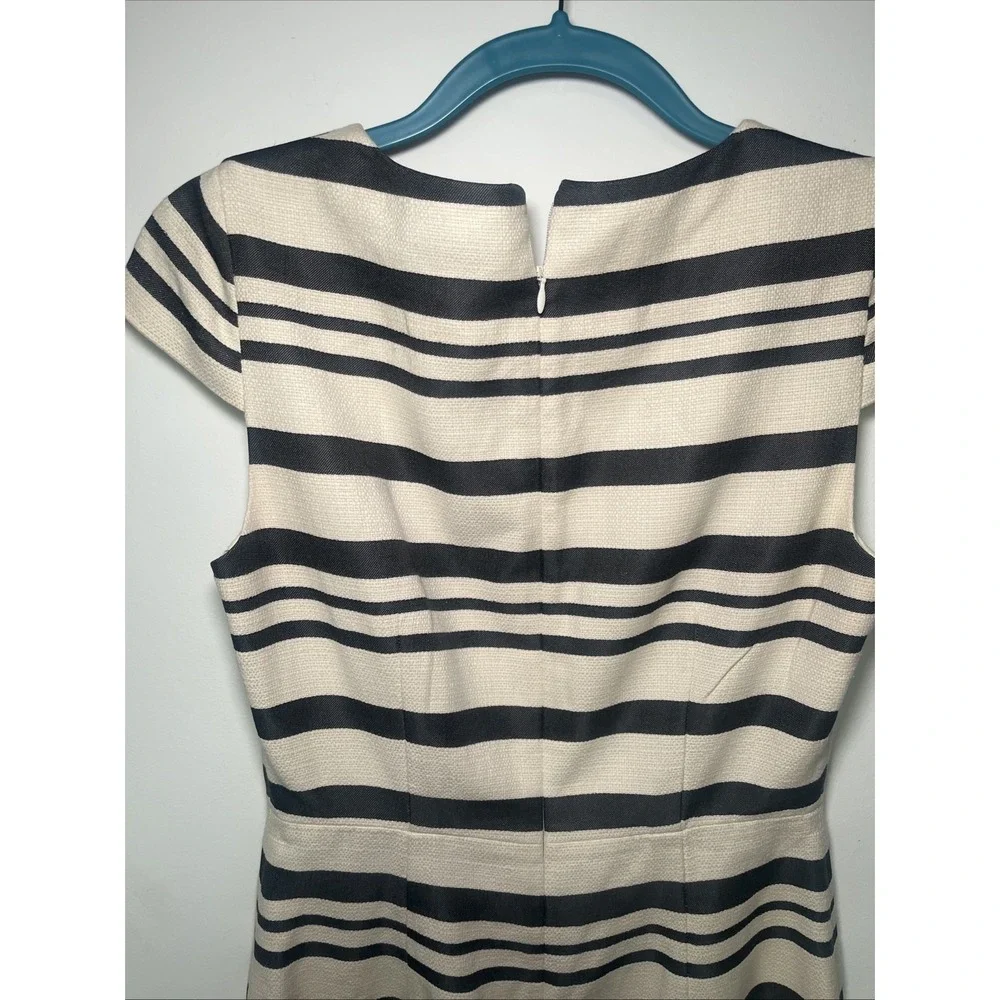 J.Crew Ivory Graphite Stripe Sheath Dress Size 2 Textured Career Chic Cap Sleeve